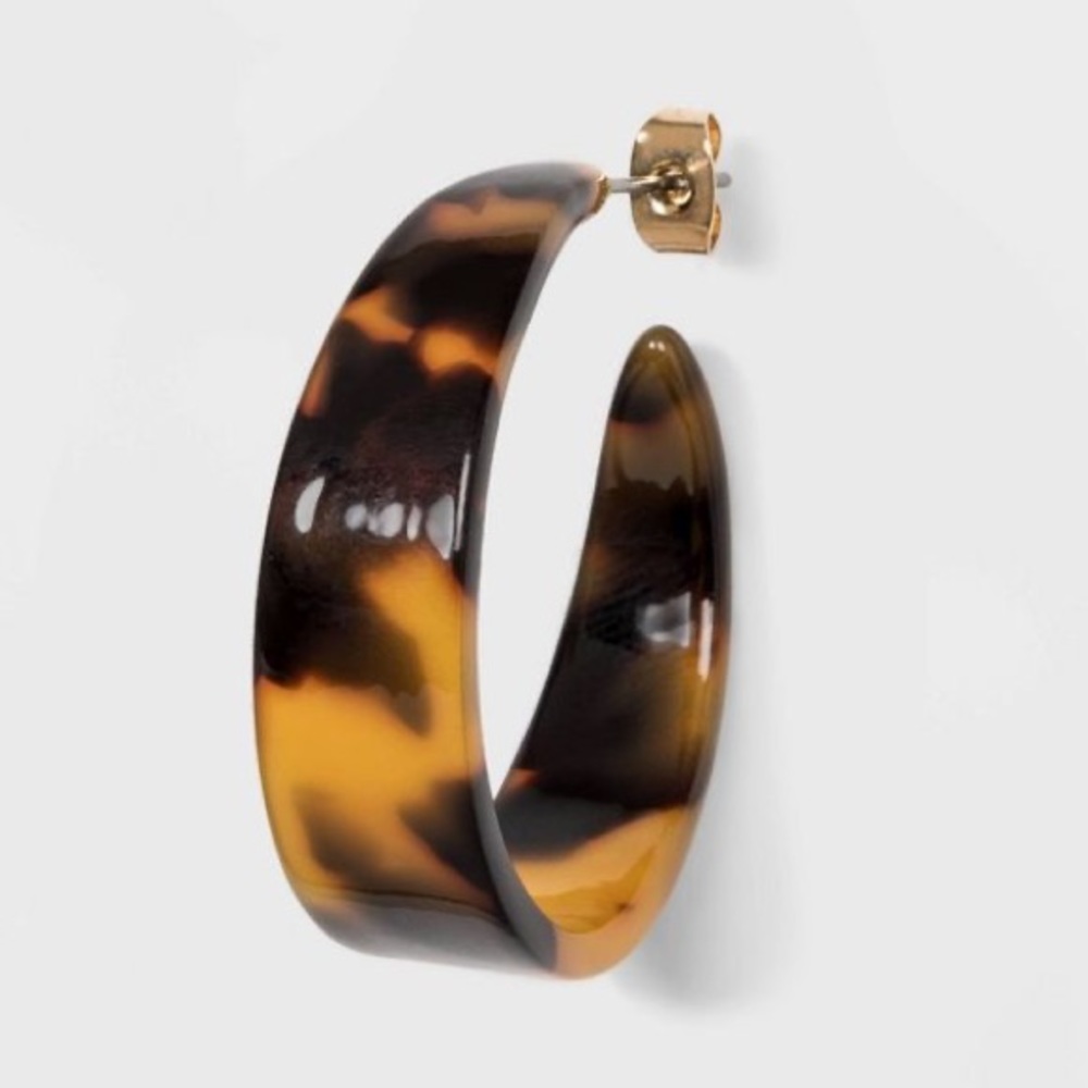 Tortoise Shell Hoop Earrings - Picture 2 of 5